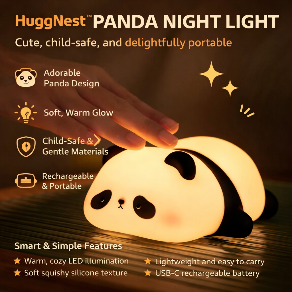 HuggNest™ Cute Panda Squishy Night Light - Gentle Glow with Cozy Panda Charm🐼