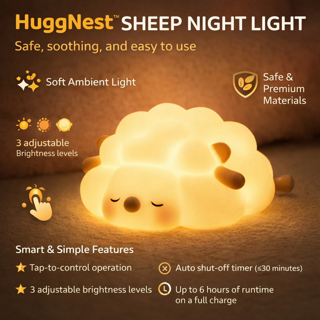 HuggNest™ Cute Silicone Night Light Sheep - Gentle Glow with Cozy Charm 🐑