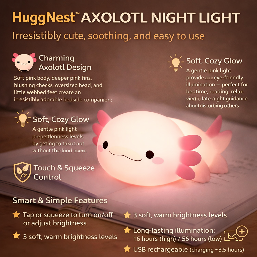 NEW HuggNest™  Axolotl Squishy Night Light - Gentle Glow with Playful Charm🌸