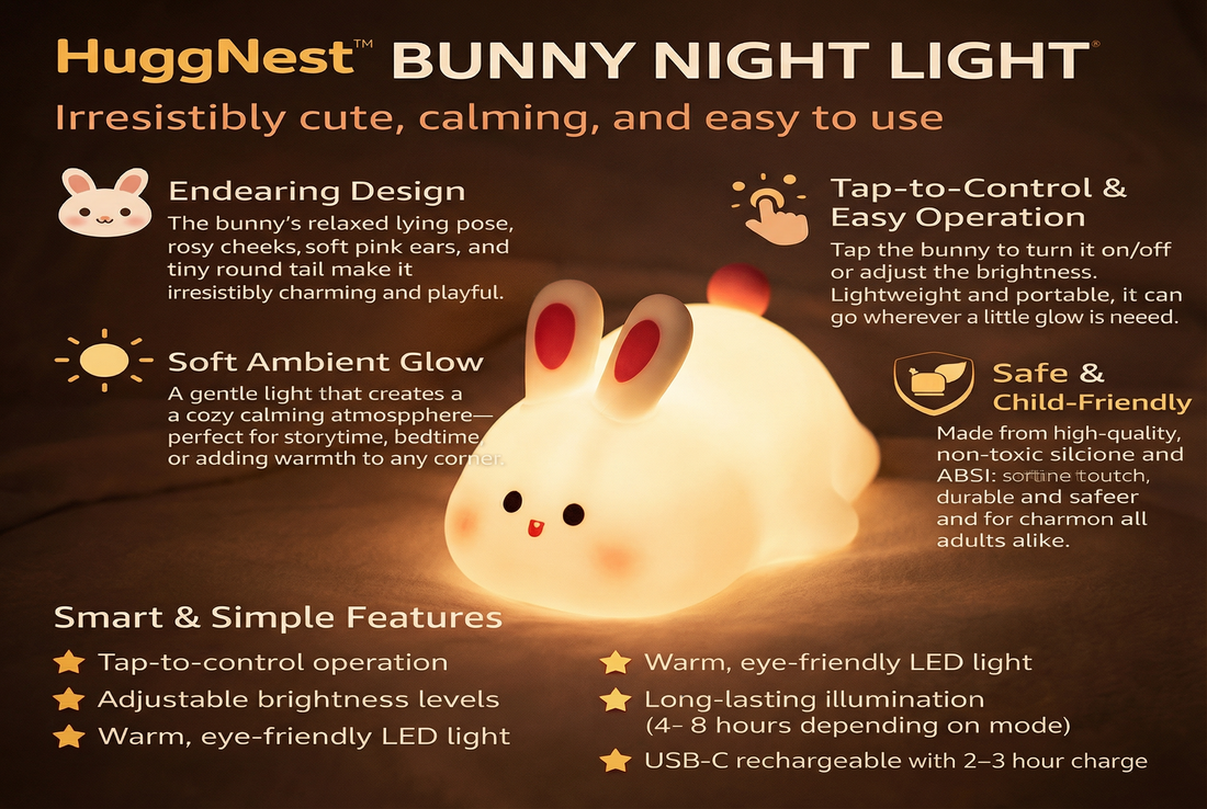 HuggNest™ Lying Bunny Squishy Night Light -  Gentle Glow with Irresistible Charm 🐰