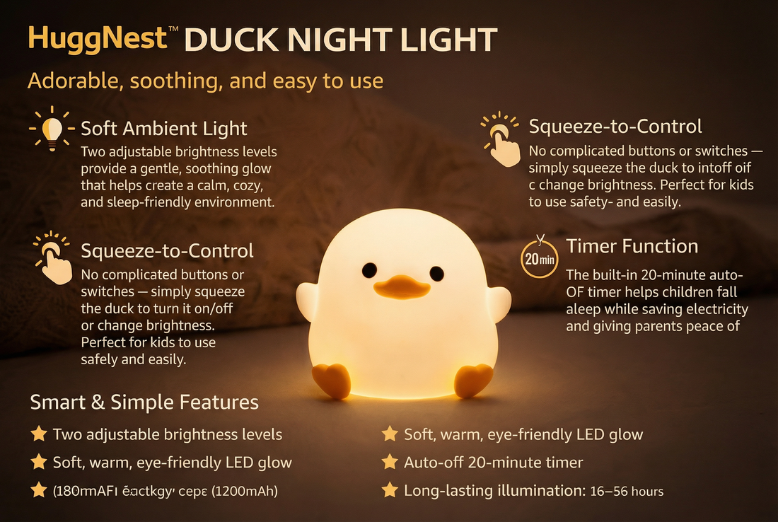 HuggNest™ Cute Duck Squishy Night Light - Gentle Glow with Adorable Charm✨